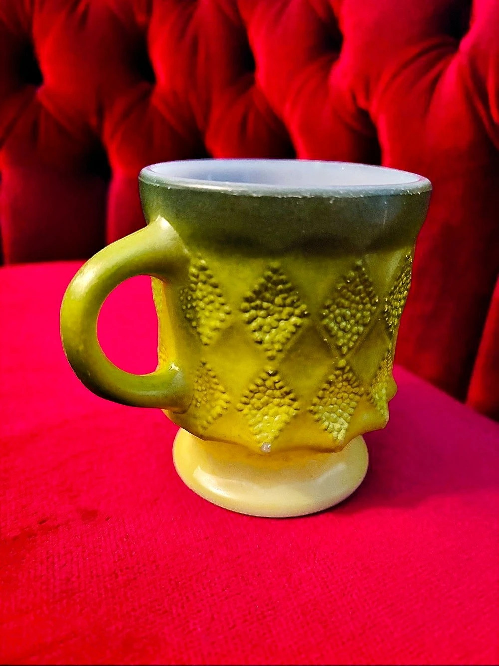 Anchor Hocking Fire-King Kimberly Diamond Mug Green & Yellow